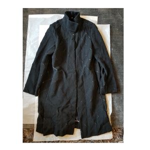 BABETTE Black Patterned Long Wool Coat - Large